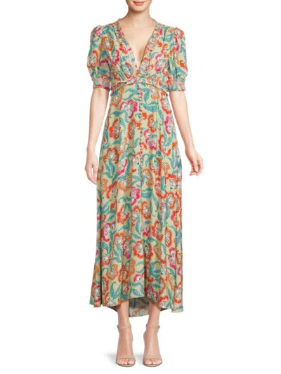 Saloni Women's Aphrodite Floral Midi Dress In Green Multi