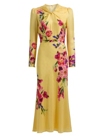 Saloni Women's Claudia Floral Satin Silk Midi-dress In Yellow