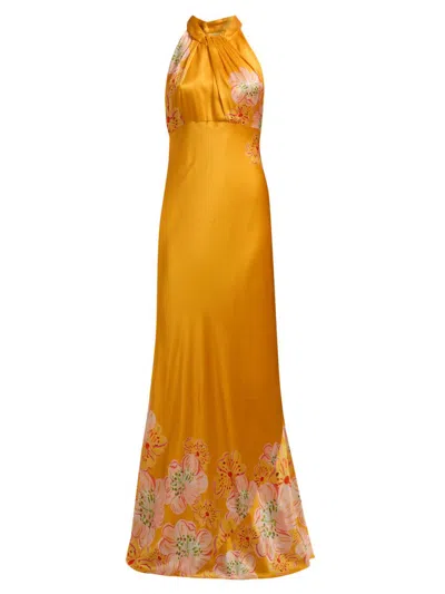 Saloni Women's Cozette Silk Satin Maxi Dress In Yellow