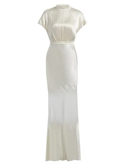 Saloni Fabienne Silk Long Dress In White