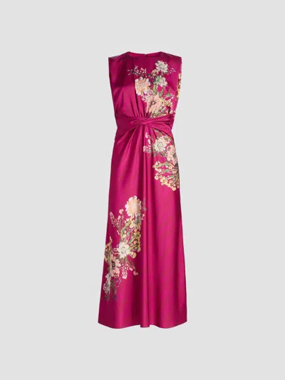 Saloni Women's Gwen Floral Satin Midi Dress In Aster Bouquet Placement