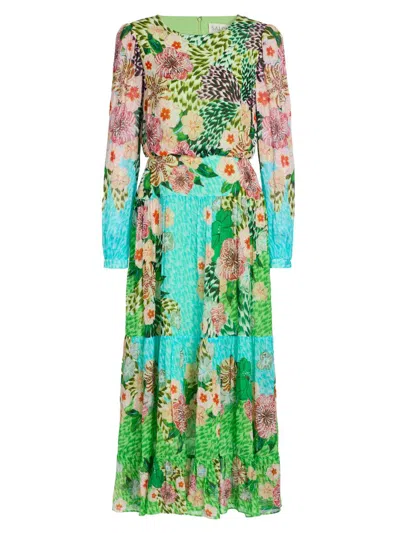 Saloni Isabel Midi Dress In Plumeria Wave In Multi