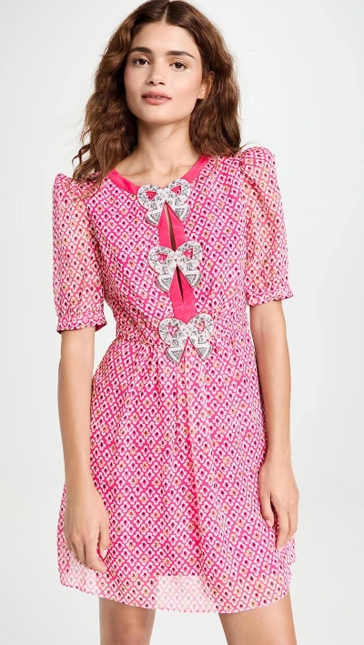 Saloni Jamie Embellished Printed Silk-chiffon Mini Dress In Pink