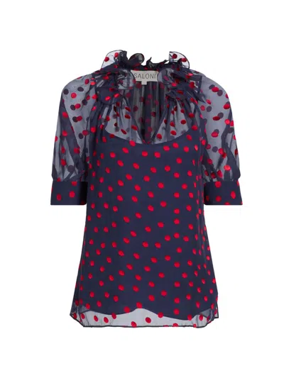 Saloni Women's Josie Polka Dot Silk Top In Blue
