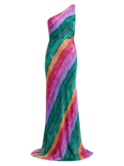 Saloni Women's Justine Striped One-shoulder Maxi Dress In Rainbow Brushstroke Placement