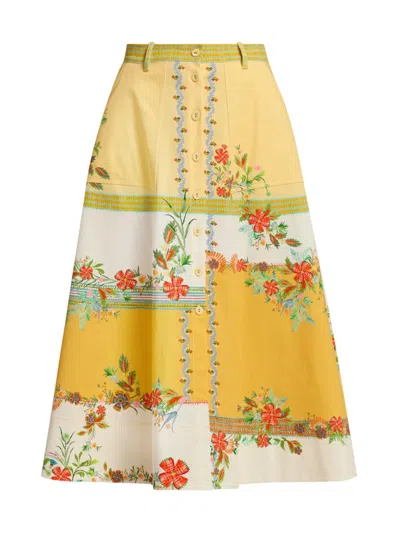 Saloni Women's Kali Zinnia Patchwork Midi-skirt In Yellow