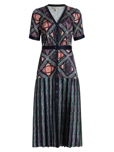 Saloni Women's Lea Belted Floral Satin Shirtdress In Black