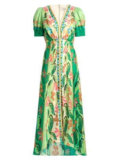 Saloni Lea Floral-print V-neck Midi Dress In Multi