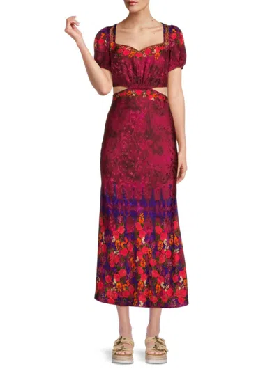 Saloni Women's Lula Silk Cutout Midaxi Dress In Red