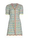 Saloni Marlee Embroidered Printed Linen Mini Dress In Green