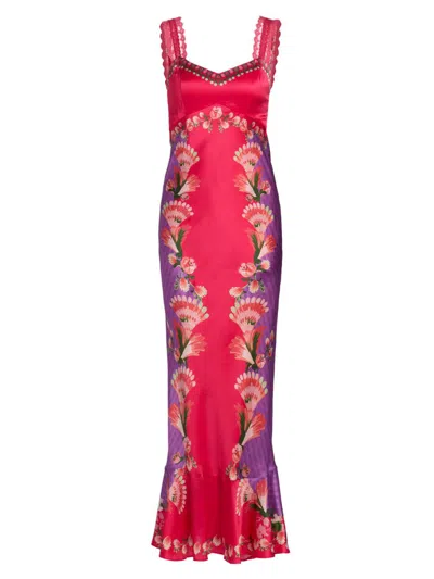 Saloni Women's Mimi Printed Silk Slip Dress In Red