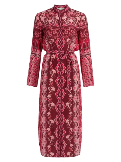 Saloni Women's Molly D Floral Silk A-line Midi-shirtdress In Burgundy
