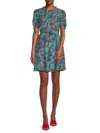 Saloni Penny Puff-sleeve Pintuck-bib Sash-tie Mini Dress In Mixed Colours