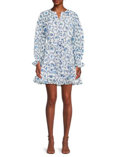 Saloni Women's Pixie Shell Print Silk Blend Mini Dress In Coral Blanc