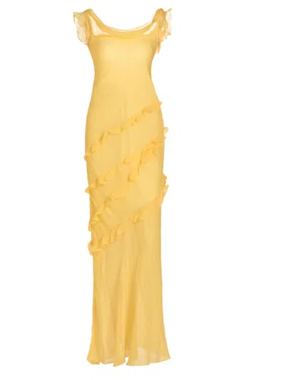 Saloni Renu Ruffle-trimmed Silk-blend Chiffon Maxi Dress In Sunlight