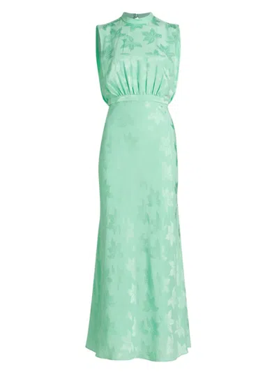 Saloni Women's Stamped Silk Sleeveless Midi-dress In Mist Green