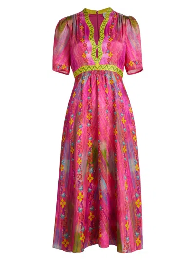 Saloni Women's Tabitha Printed Silk Midi-dress In Ijo Chevron
