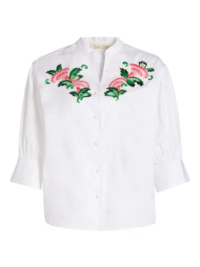 Saloni Women's Tavi Floral-embroidered Button-front Shirt In White