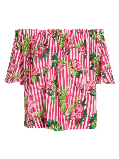 Saloni Women's Tess Striped Floral Off-the-shoulder Top In Multi