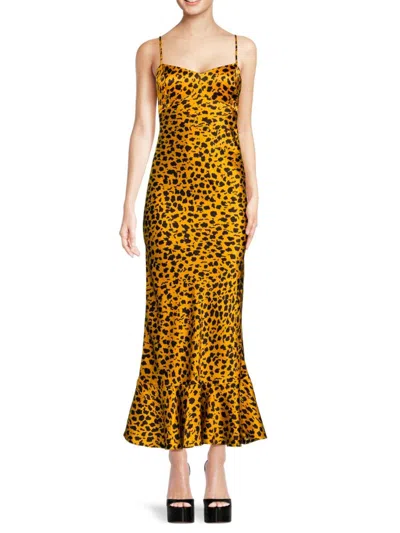 Saloni Women's Tie Dye Silk Maxi Dress In Gold Camo