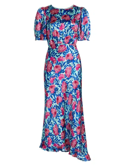 Saloni Women's Vida Floral Silk Satin Ankle Dress