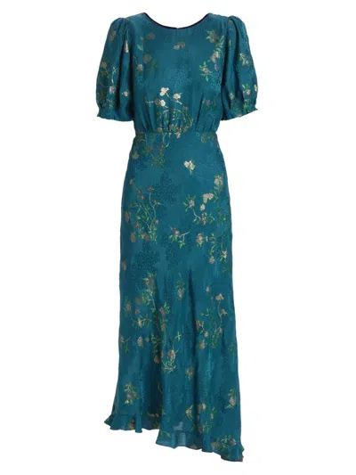 Saloni Women's Vida Floral Silk-blend Midi-dress In Blue