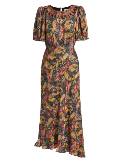 Saloni Women's Vida Paisley Satin Midi-dress In Multi