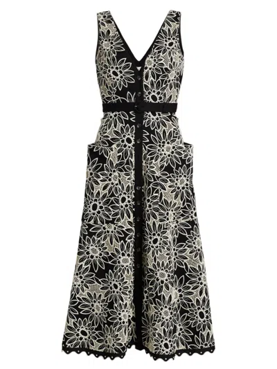 Saloni Women's Zoey Floral Sleeveless Midi-dress In Black