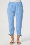 Saloos Three Quarter With Cuff Tie Accent Trousers In Denim