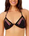 Salt + Cove Salt Cove Juniors Crochet Halter Triangle Bikini Top Floral Side Tie Bikini Bottoms Exclusively At M In Black