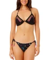 Salt + Cove Salt Cove Juniors Crochet Halter Triangle Bikini Top Floral Side Tie Bikini Bottoms Exclusively At M In Black