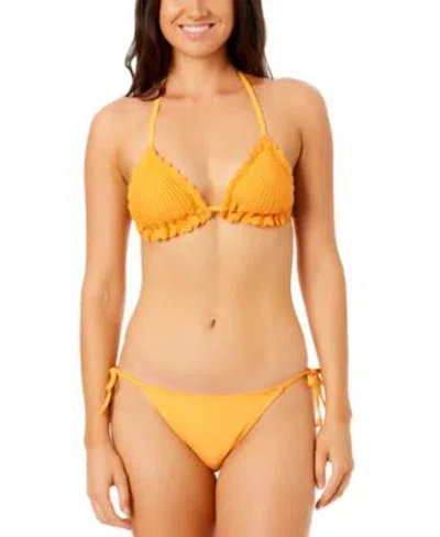 Salt + Cove Salt Cove Juniors Crochet Halter Triangle Bikini Top Side Tie Bikini Bottoms Exclusively At Macys In Tangerine Zing