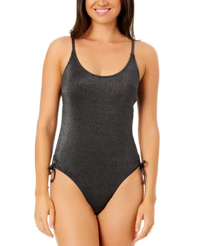 Salt + Cove Juniors' Lurex Open-back Scoop-neck One-piece Swimsuit, Exclusively At Macy's In Black