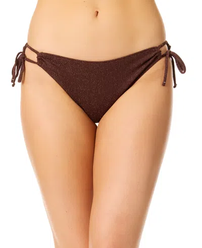 Salt + Cove Juniors' Metallic Side-tie Bikini Bottoms, Exclusively At Macy's In Chocolate Chip