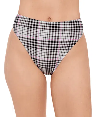 Salt + Cove Juniors' Plaid High-waist Bikini Bottoms, Exclusively At Macy's In Black,white