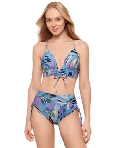 Salt + Cove Salt Cove Juniors Printed Push Up Midkini Top Shirred High Waist Bottoms Exclusively At Macys In Blue Bell