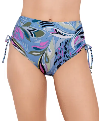 Salt + Cove Juniors' Printed Shirred High-waist Bikini Bottoms, Exclusively At Macy's In Blue Bell