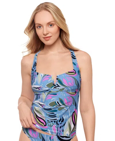 Salt + Cove Juniors' Printed V-wire Tankini Top, Exclusively At Macy's In Blue Bell