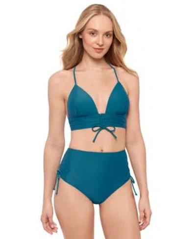 Salt + Cove Salt Cove Juniors Push Up Midkini Top Shirred High Waist Bottoms Exclusively At Macys In Deep Seas