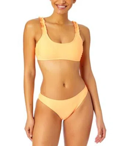 Salt + Cove Salt Cove Juniors Ruffle Strap Tie Back Bikini Top High Leg Bikini Bottoms Created For Macys In Peach