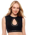 Salt + Cove Juniors' Studded Cropped Tankini Top, Exclusively At Macy's In Black