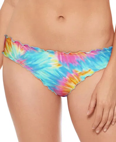 Salt + Cove Juniors Tie-dyed Ruffled Hipster Bikini Bottoms In Multi In Brown