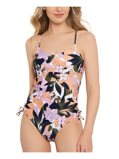Salt + Cove Juniors Womens Floral Print Lace-up One-piece Swimsuit In Multi