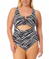 Salt + Cove Trendy Plus Size Zebra Cutout One-piece Swimsuit, Created For Macy's In Ziggy Zebra Black  White