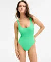 Salt + Cove Women's Mint Tea Rib Scrunch One-piece Swimsuit, Exclusively At Macy's In Green