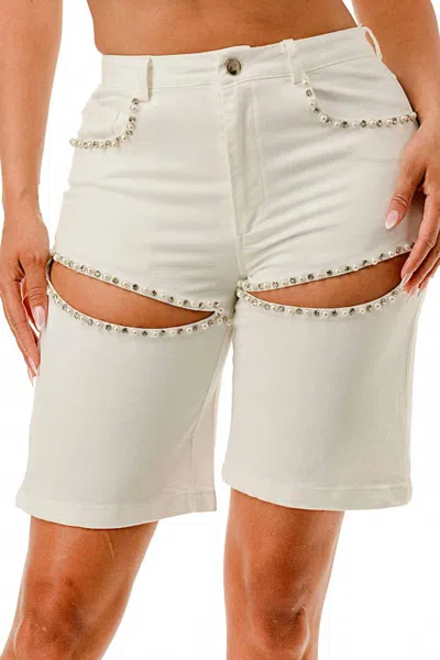 Salt Embellished Pearl Shorts In White