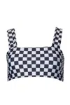 Salt Gypsy Luna Crop Swim Top In Black/white Checked In Blue