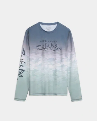 Salt Life Fish Net Fade Perforated Tee In Gray
