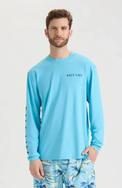 Salt Life Jaws Of Steel Long Sleeve Performance Pocket Tee In Blue