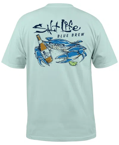 Salt Life Men's Blue Brew Crab Logo Graphic Pocket T-shirt In Fresh Mint